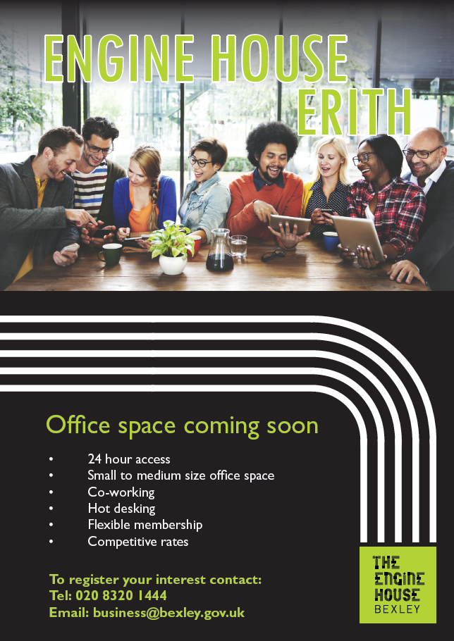 Office space coming soon! 24 hour access, small to medium size office space, co-working and hotdesking, flexible membership and competitive rates. To register interest email business@bexley.gov.uk or call 02083201444