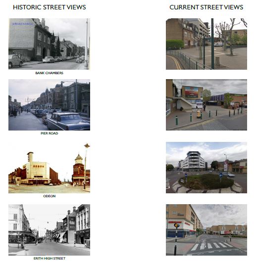 Photos showing historic and current streetscape in Erith